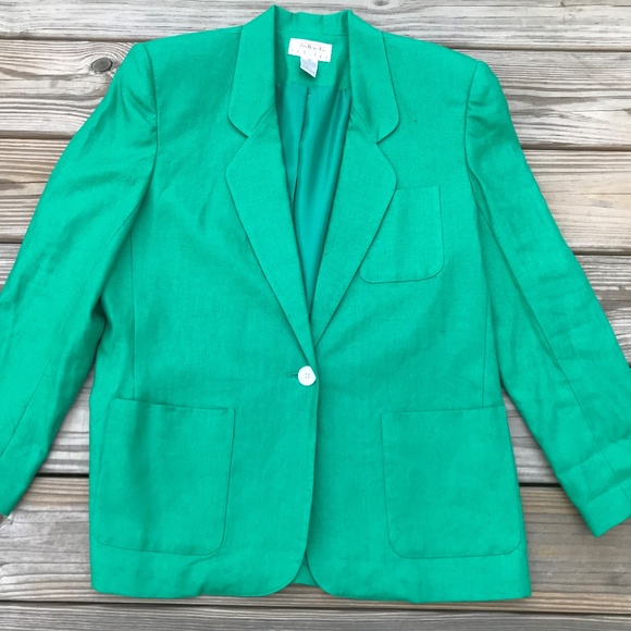 Talbots Petite Women Blazer Green One Button Linen - Picture 3 of 8